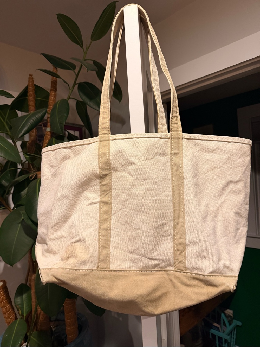 L.L. Bean Vintage Cream and Tan Canvas Tote